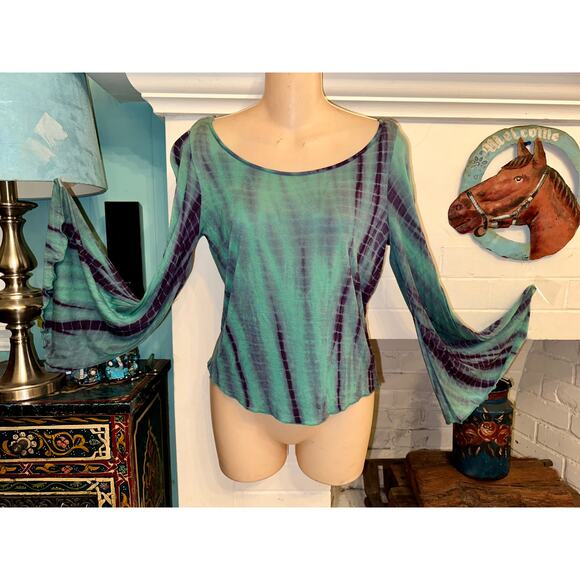 FREE PEOPLE BELL SLEEVE CROP TIE DYE TOP FESTIVAL BOHO - Picture 2 of 11